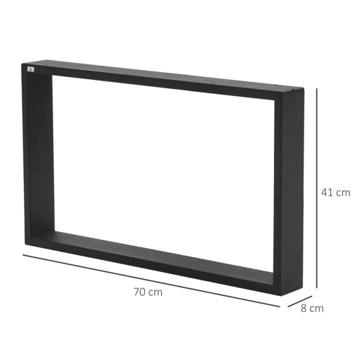 HOMCOM Conjunto de 2 Pés para Mesa de Aço 70x8x41 cm Pernas Quadradas de Mesa para Móveis de Bricolage Estilo Industrial com Parafusos e Protetores de Chão Preto