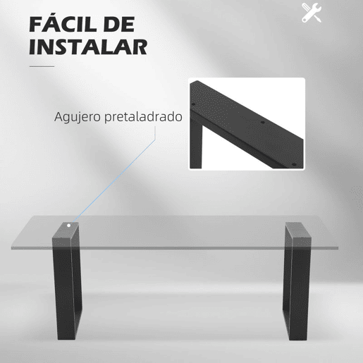 HOMCOM Conjunto de 2 Pés para Mesa de Aço 70x8x41 cm Pernas Quadradas de Mesa para Móveis de Bricolage Estilo Industrial com Parafusos e Protetores de Chão Preto