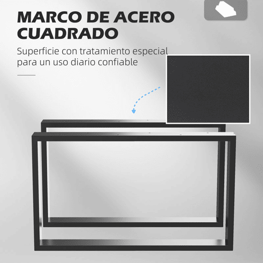 HOMCOM Conjunto de 2 Pés para Mesa de Aço 70x8x41 cm Pernas Quadradas de Mesa para Móveis de Bricolage Estilo Industrial com Parafusos e Protetores de Chão Preto