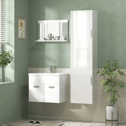 HOMCOM Coluna Casa de Banho de Parede Armário Alto Casa de Banho com Prateleiras Ajustáveis e 2 Portas Móvel Casa de Banho 40x30x160 cm Branco