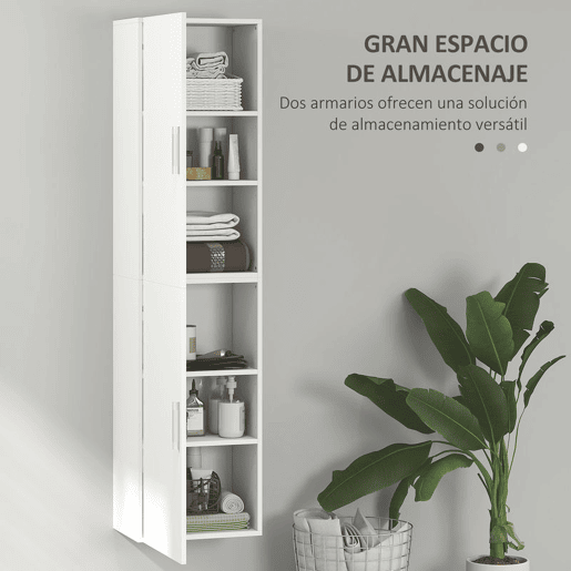 HOMCOM Coluna Casa de Banho de Parede Armário Alto Casa de Banho com Prateleiras Ajustáveis e 2 Portas Móvel Casa de Banho 40x30x160 cm Branco