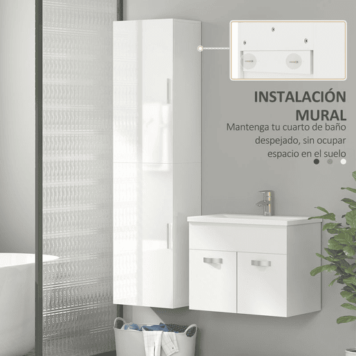 HOMCOM Coluna Casa de Banho de Parede Armário Alto Casa de Banho com Prateleiras Ajustáveis e 2 Portas Móvel Casa de Banho 40x30x160 cm Branco
