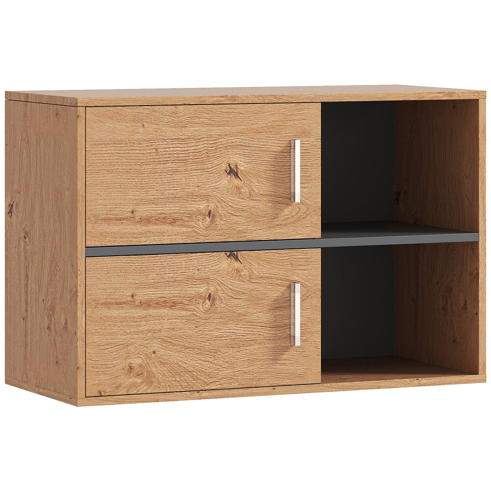 Homcom mueble auxiliar de baño armario de baño de pared con compartimentos abiertos y 2 puertas mueble de baño moderno para cocina entrada 80x35x57,5 cm natural
