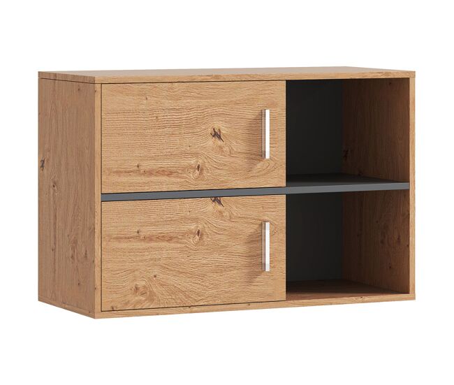 Homcom mueble auxiliar de baño armario de baño de pared con compartimentos abiertos y 2 puertas mueble de baño moderno para cocina entrada 80x35x57,5 cm natural