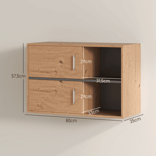 HOMCOM Móvel Auxiliar Casa de Banho Móvel para Casa de Banho de Parede com Compartimentos Abertos e 2 Portas Móvel Casa de Banho Moderno 80x35x57,5 cm Madeira
