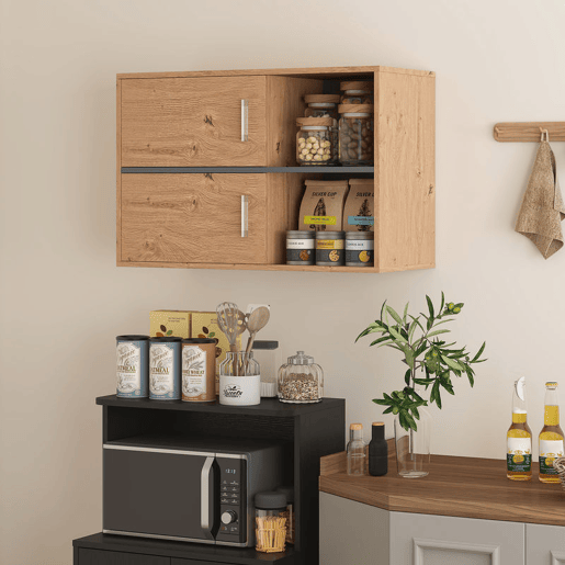 HOMCOM Móvel Auxiliar Casa de Banho Móvel para Casa de Banho de Parede com Compartimentos Abertos e 2 Portas Móvel Casa de Banho Moderno 80x35x57,5 cm Madeira