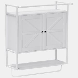 HOMCOM Armário de Parede para Casa de Banho Multiusos Móvel Suspenso de Armazenamento com 2 Portas Prateleira e Barra para Toalhas 63x34x75 cm Branco