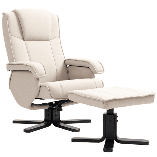 HOMCOM Poltrona Relax Reclinável com Apoio para os Pés Poltrona Giratória Estofada em Linho com Base de Madeira Função Baloiço Poltrona para Quarto Sala de Estar 67x87x96 cm Bege HOMCOM Poltrona Relax Reclinável com Apoio para os Pés Poltrona Giratória Estofada em Linho com Base de Madeira Função Baloiço Poltrona para Quarto Sala de Estar 67x87x96 cm Bege