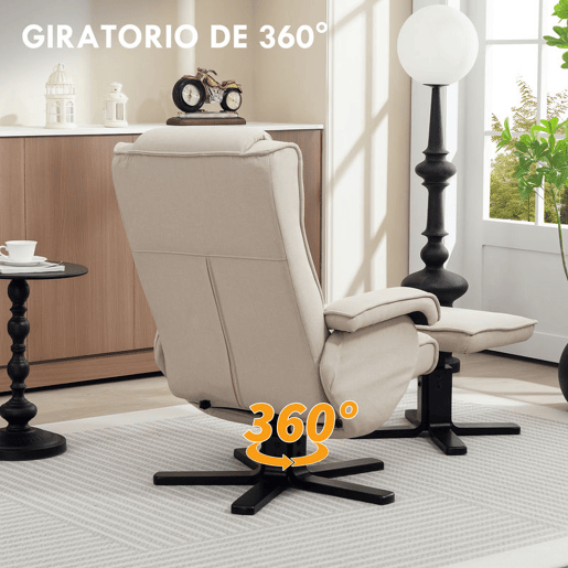 HOMCOM Poltrona Relax Reclinável com Apoio para os Pés Poltrona Giratória Estofada em Linho com Base de Madeira Função Baloiço Poltrona para Quarto Sala de Estar 67x87x96 cm Bege HOMCOM Poltrona Relax Reclinável com Apoio para os Pés Poltrona Giratória Estofada em Linho com Base de Madeira Função Baloiço Poltrona para Quarto Sala de Estar 67x87x96 cm Bege
