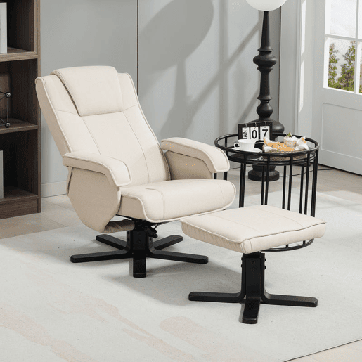 HOMCOM Poltrona Relax Reclinável com Apoio para os Pés Poltrona Giratória Estofada em Linho com Base de Madeira Função Baloiço Poltrona para Quarto Sala de Estar 67x87x96 cm Bege HOMCOM Poltrona Relax Reclinável com Apoio para os Pés Poltrona Giratória Estofada em Linho com Base de Madeira Função Baloiço Poltrona para Quarto Sala de Estar 67x87x96 cm Bege