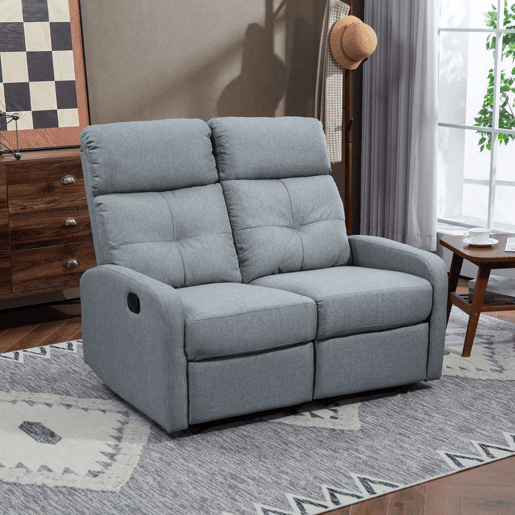 HOMCOM Sofá de 2 Lugares Reclinável Manual Sofá Relax Estofado em Linho com Apoio para Pés Molas e Almofada Espessa para Quarto Sala de Estar 118x95x101 cm Cinzento
