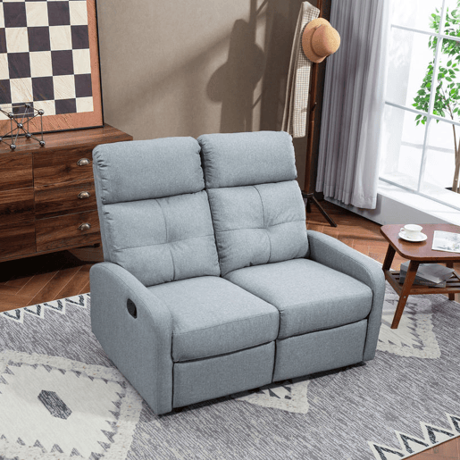 HOMCOM Sofá de 2 Lugares Reclinável Manual Sofá Relax Estofado em Linho com Apoio para Pés Molas e Almofada Espessa para Quarto Sala de Estar 118x95x101 cm Cinzento