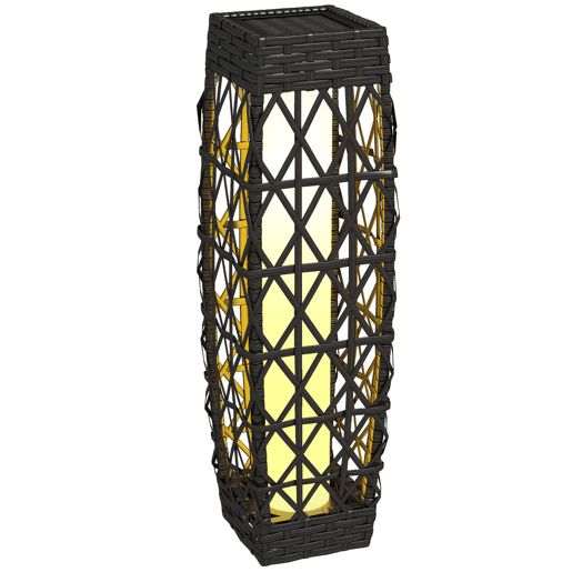 Outsunny Candeeiro Solar com Iluminação LED Liga Automático Candeeiro se Exterior em Aço e Vime PE 20x20x68 cm Cinzento Escuro
