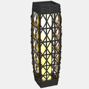 Outsunny Candeeiro Solar com Iluminação LED Liga Automático Candeeiro se Exterior em Aço e Vime PE 20x20x68 cm Cinzento Escuro