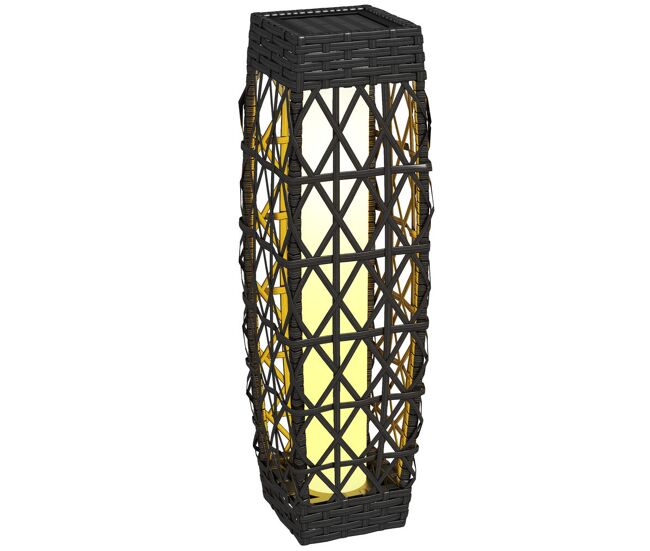 Outsunny linterna de jardín de ratán sintético farola solar con luces led encendido y apagado automático para terraza balcón patio 20x20x68 cm gris