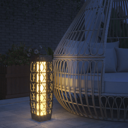 Outsunny Candeeiro Solar com Iluminação LED Liga Automático Candeeiro se Exterior em Aço e Vime PE 20x20x68 cm Cinzento Escuro