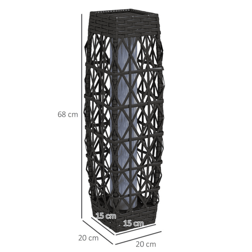 Outsunny Candeeiro Solar com Iluminação LED Liga Automático Candeeiro se Exterior em Aço e Vime PE 20x20x68 cm Cinzento Escuro