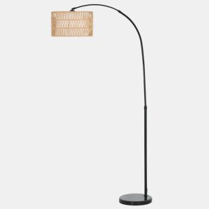 HOMCOM Candeeiro de Pé Candeeiro de Pé para Sala de Estar com Altura Ajustável Ecrã de Juta Interruptor de Pé e Base de Mármore para Sala de Estar Escritório Quarto 93x34x144-175 cm Preto e Marrom