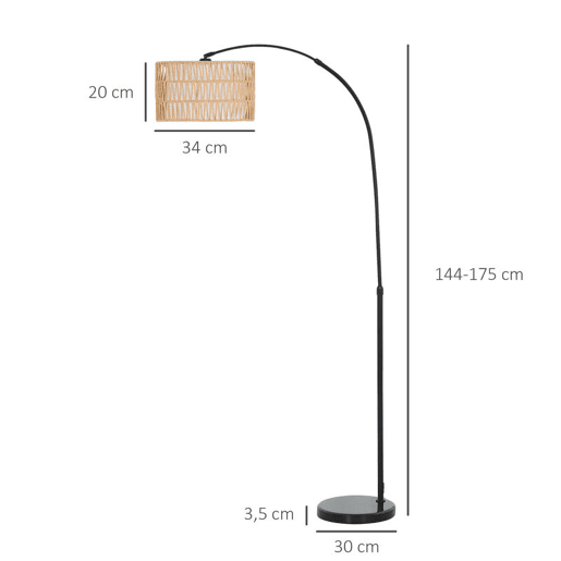 HOMCOM Candeeiro de Pé Candeeiro de Pé para Sala de Estar com Altura Ajustável Ecrã de Juta Interruptor de Pé e Base de Mármore para Sala de Estar Escritório Quarto 93x34x144-175 cm Preto e Marrom HOMCOM Candeeiro de Pé Candeeiro de Pé para Sala de Estar com Altura Ajustável Ecrã de Juta Interruptor de Pé e Base de Mármore para Sala de Estar Escritório Quarto 93x34x144-175 cm Preto e Marrom