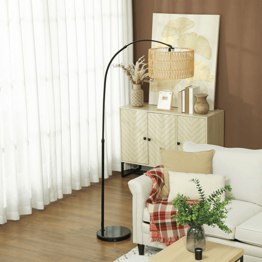 HOMCOM Candeeiro de Pé Candeeiro de Pé para Sala de Estar com Altura Ajustável Ecrã de Juta Interruptor de Pé e Base de Mármore para Sala de Estar Escritório Quarto 93x34x144-175 cm Preto e Marrom HOMCOM Candeeiro de Pé Candeeiro de Pé para Sala de Estar com Altura Ajustável Ecrã de Juta Interruptor de Pé e Base de Mármore para Sala de Estar Escritório Quarto 93x34x144-175 cm Preto e Marrom