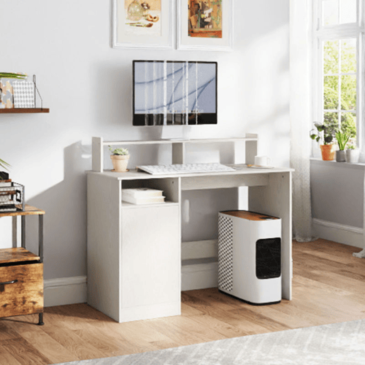 HOMCOM Secretária Moderna com Prateleiras Secretária com Compartimentos Abertos e Suporte para Monitor Mesa de Estudo para Dormitório Escritório 108x50x94 cm Creme