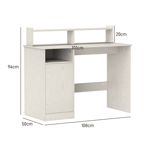 HOMCOM Secretária Moderna com Prateleiras Secretária com Compartimentos Abertos e Suporte para Monitor Mesa de Estudo para Dormitório Escritório 108x50x94 cm Creme
