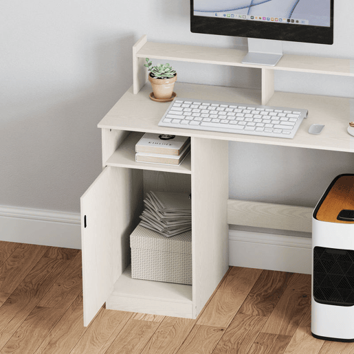 HOMCOM Secretária Moderna com Prateleiras Secretária com Compartimentos Abertos e Suporte para Monitor Mesa de Estudo para Dormitório Escritório 108x50x94 cm Creme