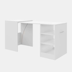 Mesa de escritório Ashe em branco fosco com 3 prateleiras retráteis em melamina 149x76x63 cm