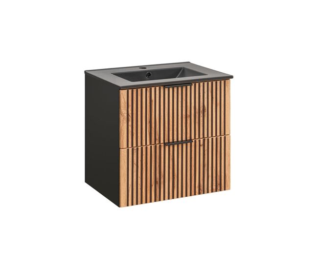 Mueble lavabo individual encastrado 60cm gaia madera y negro - lavabo negro