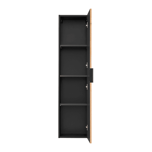 Conjunto móvel lavatório simples encastrado 80cm e coluna Gaia Madeira e Preto lavatório Preto