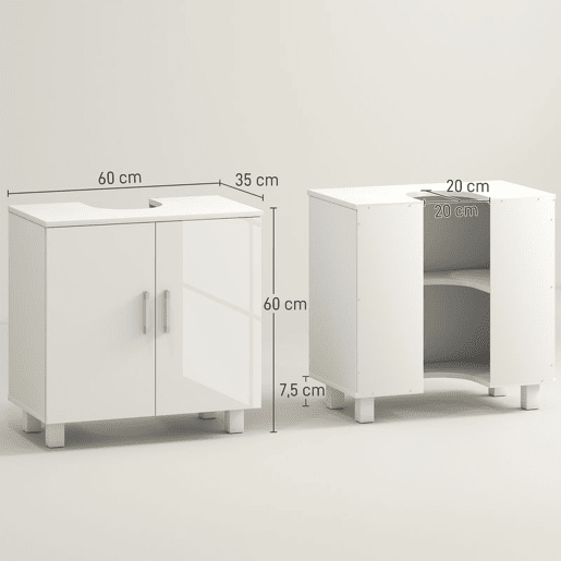 HOMCOM Móvel para Lavatório Pousar Armário Casa de Banho para Lavatório com 2 Portas de MDF 2 Prateleiras e Sistema Anti-Tombo 60x35x60 cm Branco