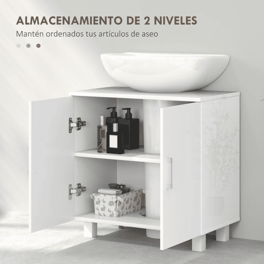 HOMCOM Móvel para Lavatório Pousar Armário Casa de Banho para Lavatório com 2 Portas de MDF 2 Prateleiras e Sistema Anti-Tombo 60x35x60 cm Branco