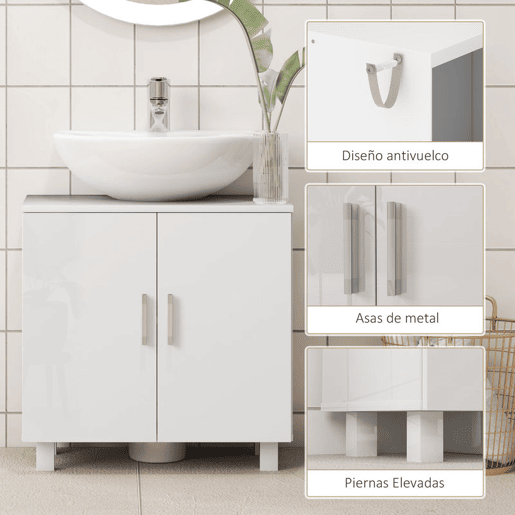HOMCOM Móvel para Lavatório Pousar Armário Casa de Banho para Lavatório com 2 Portas de MDF 2 Prateleiras e Sistema Anti-Tombo 60x35x60 cm Branco