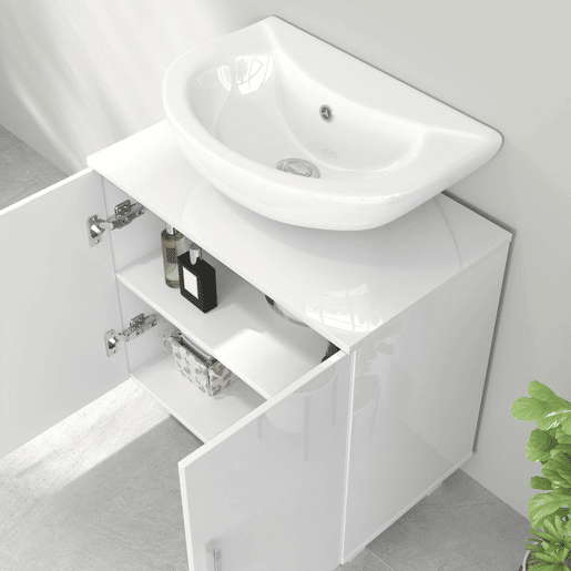 HOMCOM Móvel para Lavatório Pousar Armário Casa de Banho para Lavatório com 2 Portas de MDF 2 Prateleiras e Sistema Anti-Tombo 60x35x60 cm Branco