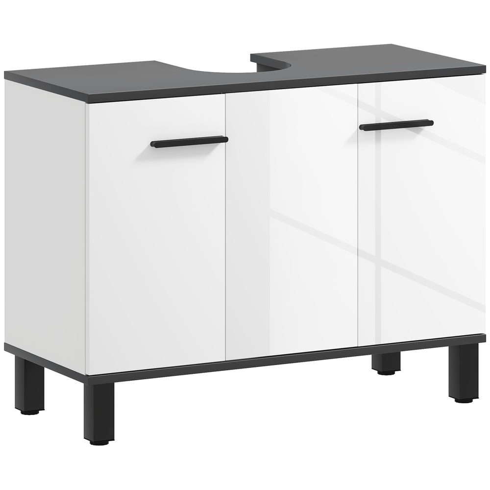 Homcom mueble bajo lavabo, mueble de baño compacto con estante ajustable, 2 puertas, estilo moderno, para lavabo con o sin pedestal, 80x34x60 cm, blanco brillo
