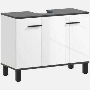 HOMCOM Móvel para Lavatório Pousar Móvel para Lavatório Pedestral Móvel Casa de Banho com 2 Portas e Prateleira Ajustável para Lavatório com ou sem Pedestral 80x34x60 cm Branco Brilhante