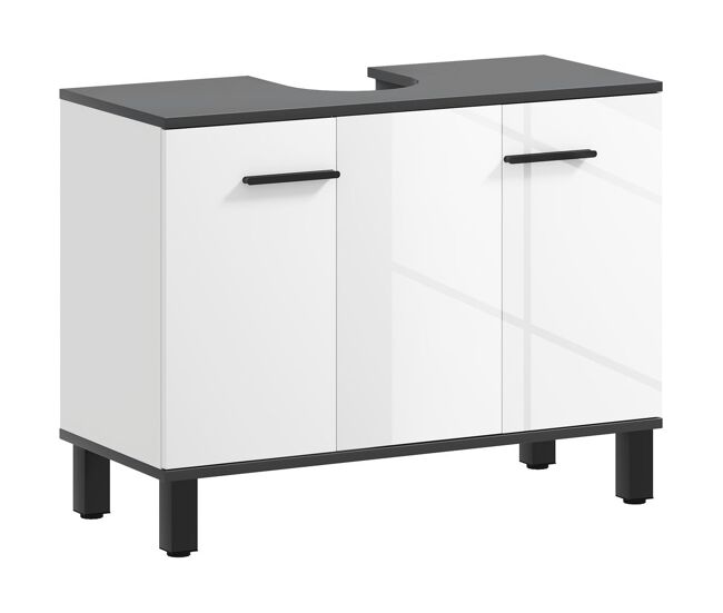 Homcom mueble bajo lavabo, mueble de baño compacto con estante ajustable, 2 puertas, estilo moderno, para lavabo con o sin pedestal, 80x34x60 cm,