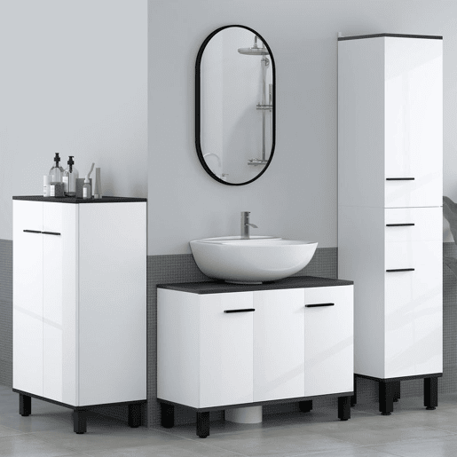 HOMCOM Móvel para Lavatório Pousar Móvel para Lavatório Pedestral Móvel Casa de Banho com 2 Portas e Prateleira Ajustável para Lavatório com ou sem Pedestral 80x34x60 cm Branco Brilhante