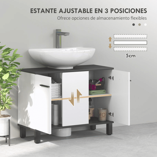 HOMCOM Móvel para Lavatório Pousar Móvel para Lavatório Pedestral Móvel Casa de Banho com 2 Portas e Prateleira Ajustável para Lavatório com ou sem Pedestral 80x34x60 cm Branco Brilhante