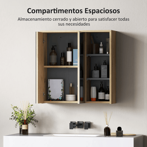HOMCOM Armário Casa de Banho com Espelho Armário de Parede com Espelho para Casa de Banho Móvel Casa de Banho Estilo Moderno 60x20x60 cm Madeira