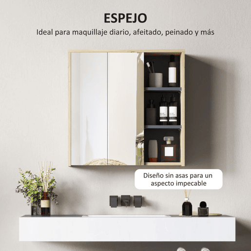 HOMCOM Armário Casa de Banho com Espelho Armário de Parede com Espelho para Casa de Banho Móvel Casa de Banho Estilo Moderno 60x20x60 cm Madeira