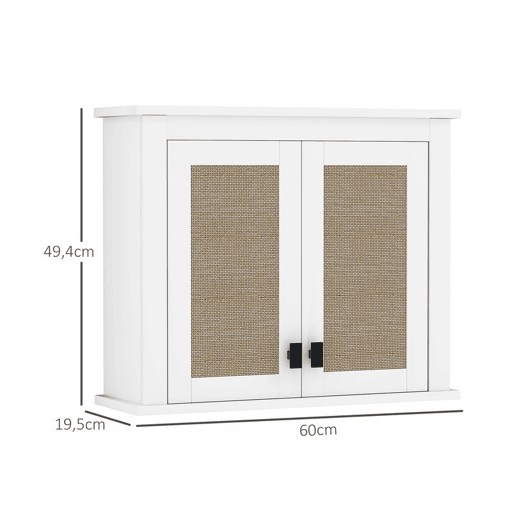 HOMCOM Armário de Parede para Casa de Banho Móvel Casa de Banho Suspenso Armário de Parede para Armazenamento com 2 Portas de Vime PE Prateleira Ajustável 60x19,5x49,4 cm Branco