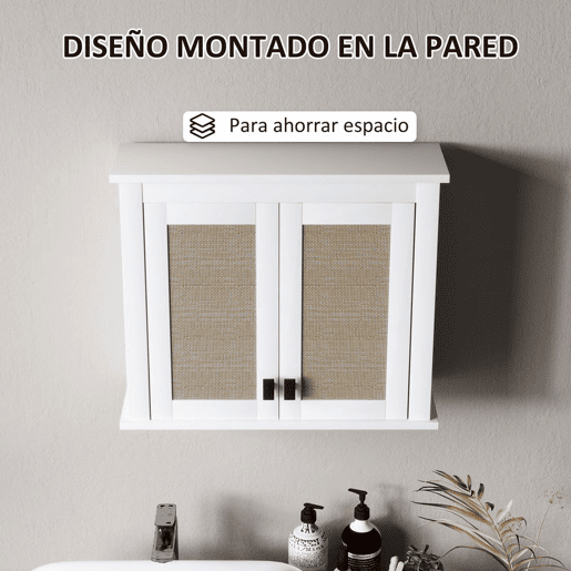 HOMCOM Armário de Parede para Casa de Banho Móvel Casa de Banho Suspenso Armário de Parede para Armazenamento com 2 Portas de Vime PE Prateleira Ajustável 60x19,5x49,4 cm Branco