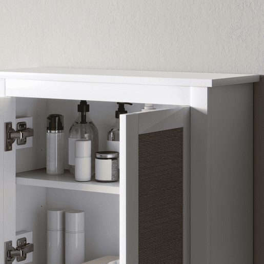 HOMCOM Armário de Parede para Casa de Banho Móvel Casa de Banho Suspenso Armário de Parede para Armazenamento com 2 Portas de Vime PE Prateleira Ajustável 60x19,5x49,4 cm Branco