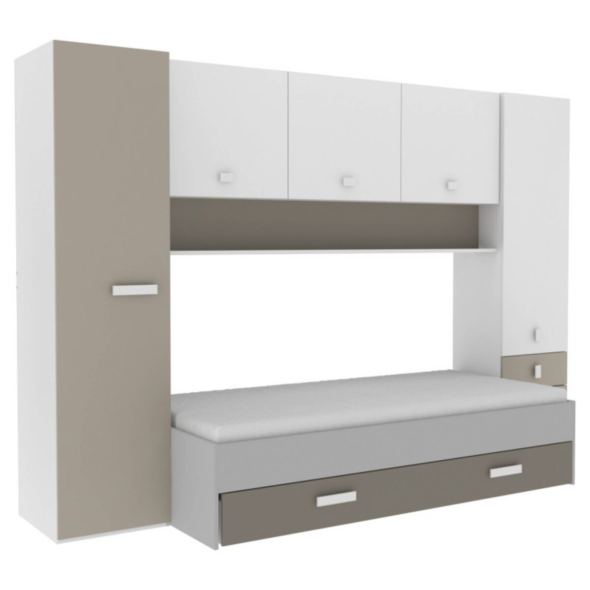 Pack dormitorio infantil juvenil tidy color blanco y arcilla habitación moderno (armario + cama + cajón)