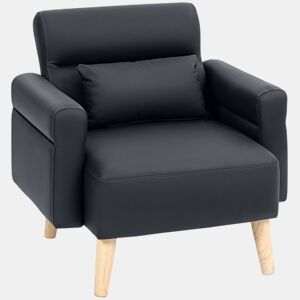 HOMCOM Poltrona Moderna Estofada em Couro Sintético com Apoios de Braço Acolchoados Encosto com Costuras e Pés em Madeira para Dormitório 77x78x78 cm Preto