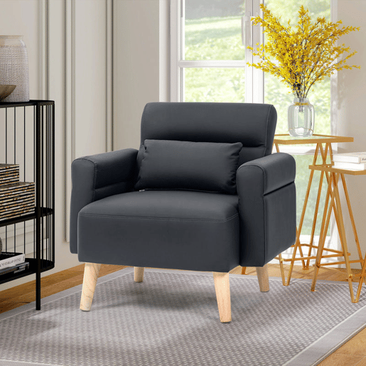 HOMCOM Poltrona Moderna Estofada em Couro Sintético com Apoios de Braço Acolchoados Encosto com Costuras e Pés em Madeira para Dormitório 77x78x78 cm Preto