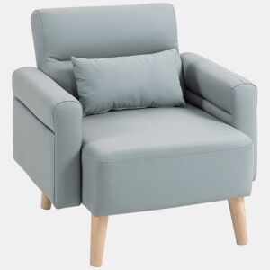 HOMCOM Poltrona Moderna Estofada em Couro Sintético com Apoios de Braço Acolchoados Encosto com Costuras e Pés em Madeira para Dormitório 77x78x78 cm Cinzento