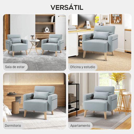 HOMCOM Poltrona Moderna Estofada em Couro Sintético com Apoios de Braço Acolchoados Encosto com Costuras e Pés em Madeira para Dormitório 77x78x78 cm Cinzento