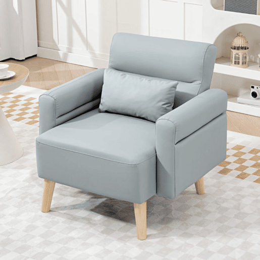 HOMCOM Poltrona Moderna Estofada em Couro Sintético com Apoios de Braço Acolchoados Encosto com Costuras e Pés em Madeira para Dormitório 77x78x78 cm Cinzento